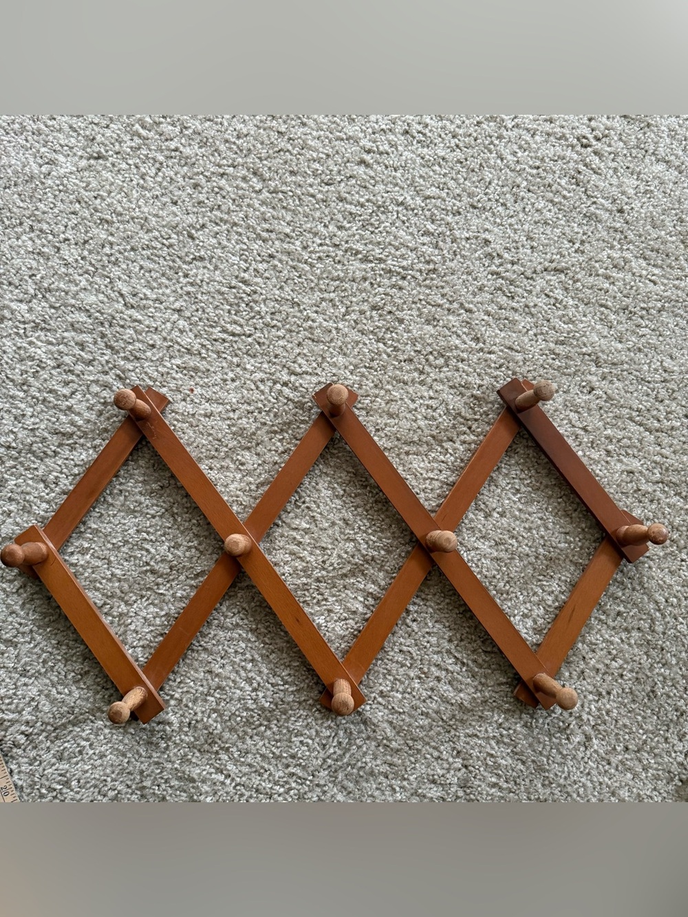 Vintage 1960s Yugoslavia Wood Accordion Peg Rack MCM Coat Hat Wall Hanger